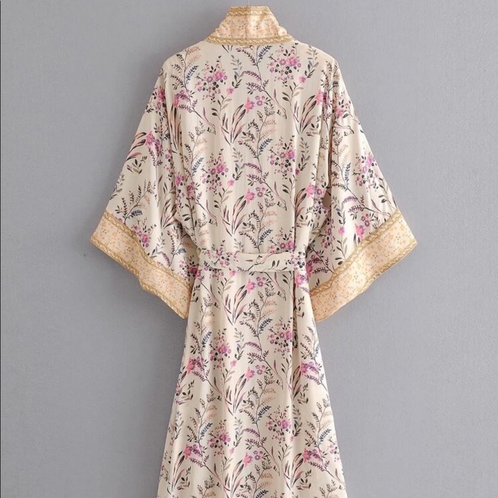 Allover Floral Printed Belted Kimono